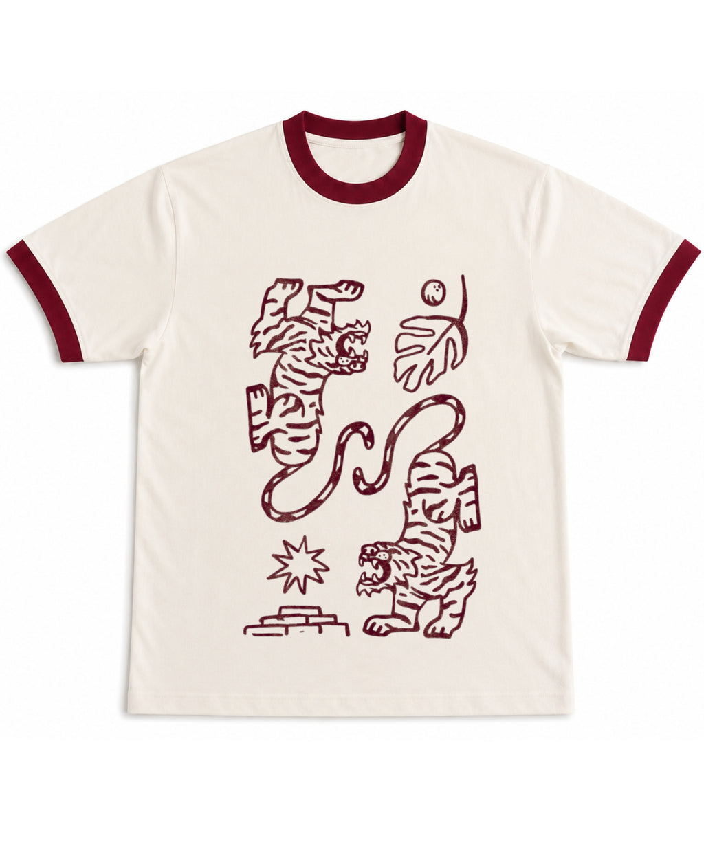 Off White & Maroon Ringer tee Front Design