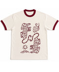 Off White & Maroon Ringer tee Front Design