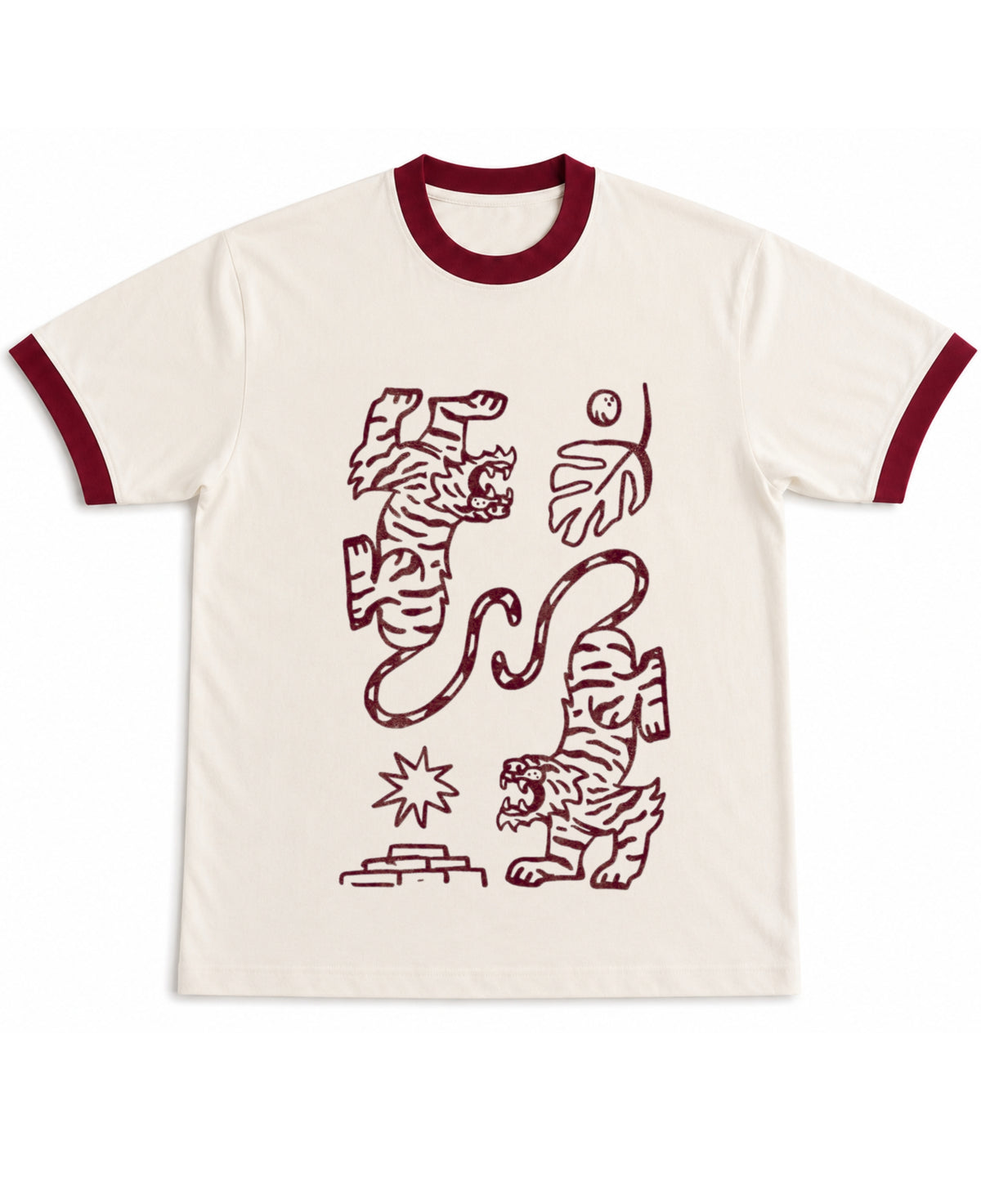 Off White & Maroon Ringer tee Front Design